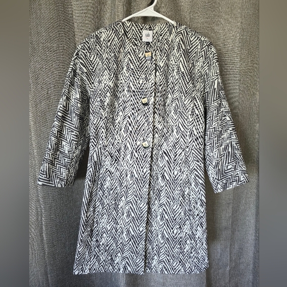 Cabi Grey Zig Zag Zebra Chevron Ponte Knit Stretch Long Jacket Small Style #3034 - Picture 1 of 4